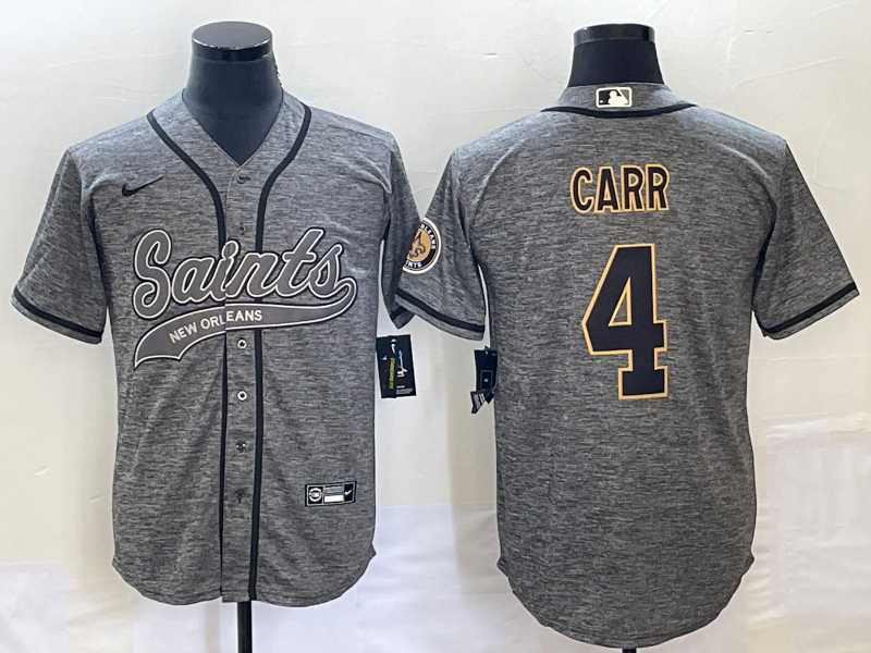 Mens New Orleans Saints #4 Derek Carr Grey Gridiron With Patch Cool Base Stitched Baseball Jersey